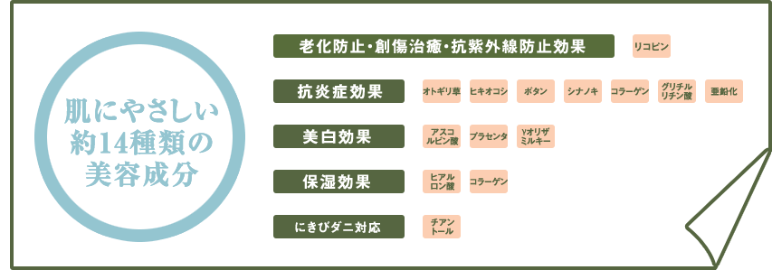 肌にやさしい約14種類の美容成分